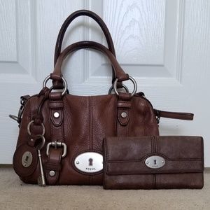 Vintage FOSSIL Maddox Satchel with Matching Wallet